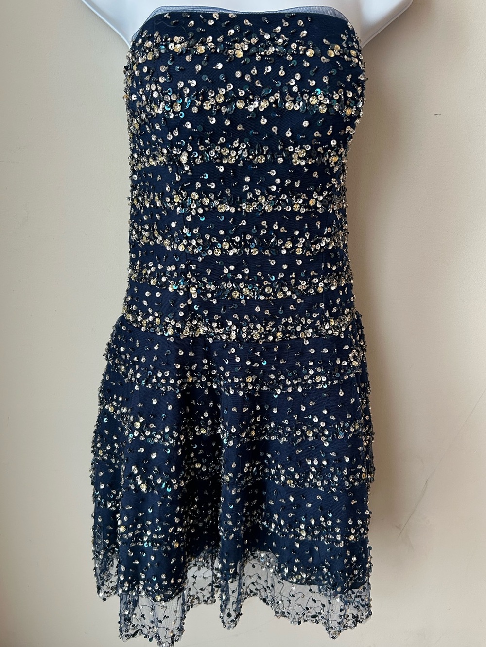 Terani Couture Navy Sequin Strapless Cocktail Dress ✨ Y2K Glam Size 8